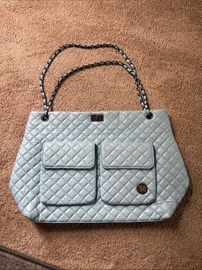 Badgley Mischka Baby Blue Diana Vegan Leather Weekender Tote Travel Bag